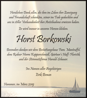 Traueranzeige von Horst Borkowski von Haff-Zeitung