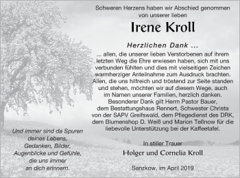 Traueranzeige von Irene Kroll von Demminer Zeitung