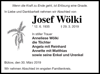 Traueranzeige von Josef Wölki von Müritz-Zeitung