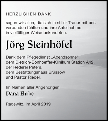 Traueranzeige von Jörg Steinhöfel von Pasewalker Zeitung