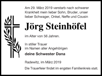 Traueranzeige von Jörg Steinhöfel von Pasewalker Zeitung