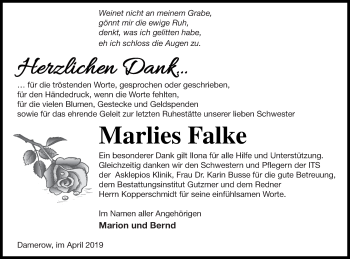 Traueranzeige von Marlies Falke von Pasewalker Zeitung