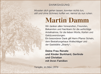 Traueranzeige von Martin Damm von Templiner Zeitung