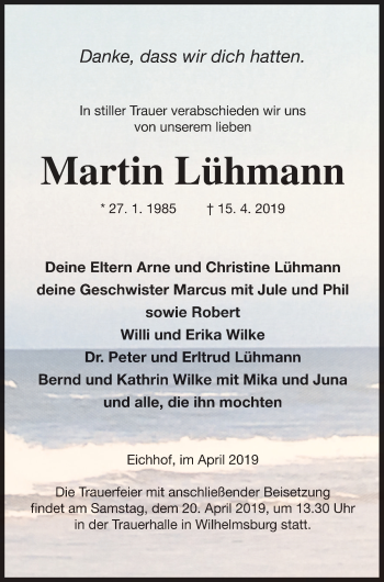 Traueranzeige von Martin Lühmann von Haff-Zeitung