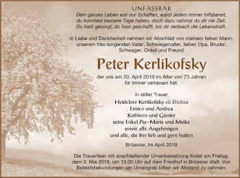 Traueranzeige von Peter Kerlikofsky von Pasewalker Zeitung