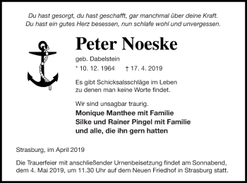 Traueranzeige von Peter Noeske von Pasewalker Zeitung