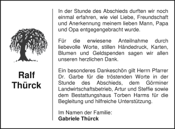 Traueranzeige von Ralf Thürck von Vorpommern Kurier