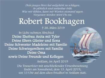 Traueranzeige von Robert Bookhagen von Vorpommern Kurier