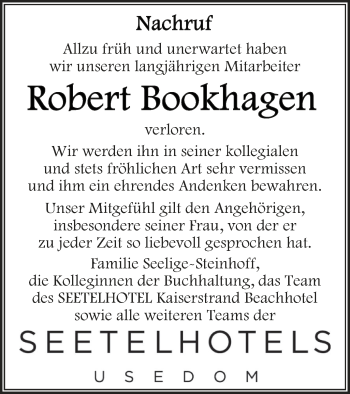 Traueranzeige von Robert Bookhagen von Vorpommern Kurier