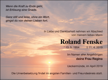 Traueranzeige von Roland Fenske von Haff-Zeitung