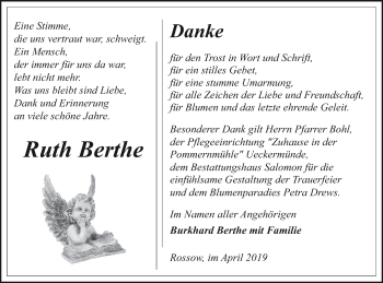 Traueranzeige von Ruth Berthe von Pasewalker Zeitung