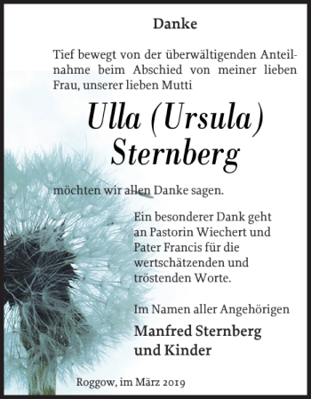 Traueranzeige von Ulla Ursula Sternberg von Güstrower Anzeiger