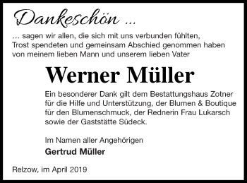 Traueranzeige von Werner Müller von Vorpommern Kurier