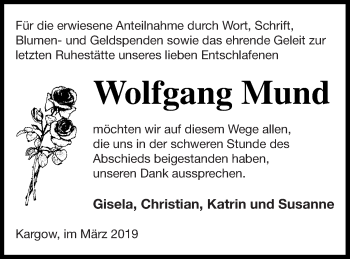 Traueranzeige von Wolfgang Mund von Müritz-Zeitung