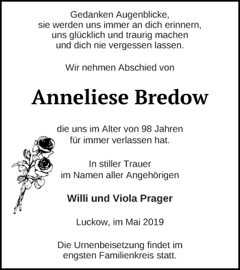 Traueranzeige von Anneliese Bredow von Haff-Zeitung