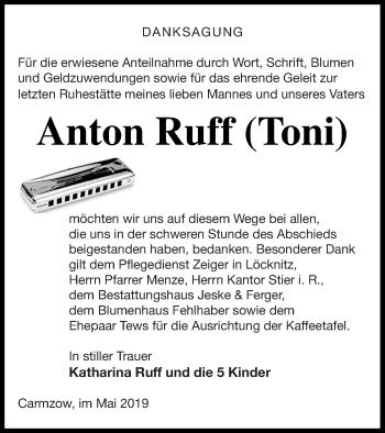 Traueranzeige von Anton Ruff von Pasewalker Zeitung