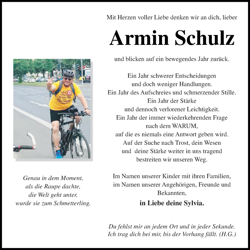  Traueranzeige für Armin Schulz vom 11.05.2019 aus Strelitzer Zeitung