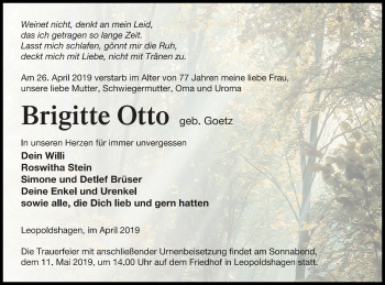 Traueranzeige von Brigitte Otto von Haff-Zeitung