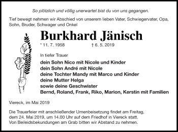 Traueranzeige von Burkhard Jänisch von Pasewalker Zeitung