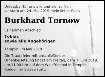 Traueranzeige von Burkhard Tornow von Templiner Zeitung