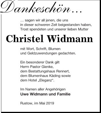 Traueranzeige von Christel Widmann von Vorpommern Kurier