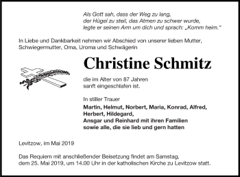 Traueranzeige von Christine Schmitz von Mecklenburger Schweiz