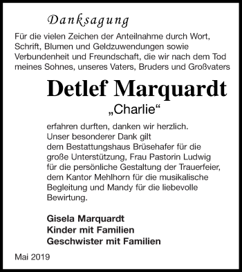 Traueranzeige von Detlef Marquardt von Müritz-Zeitung