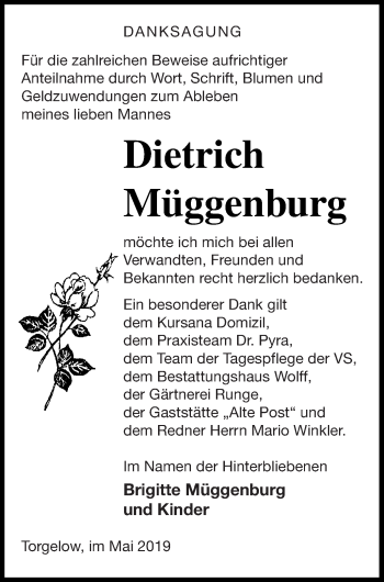 Traueranzeige von Dietrich Müggenburg von Haff-Zeitung