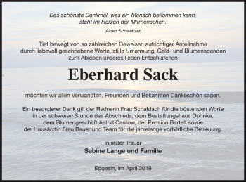 Traueranzeige von Eberhard Sack von Haff-Zeitung