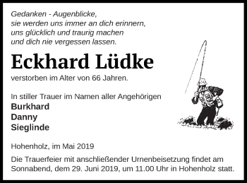 Traueranzeige von Eckhard Lüdke von Pasewalker Zeitung