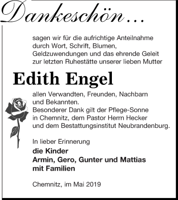 Traueranzeige von Edith Engel von Neubrandenburger Zeitung