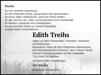 Traueranzeige von Edith Treihs von Pasewalker Zeitung