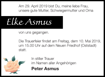 Traueranzeige von Elke Asmus von Neubrandenburger Zeitung