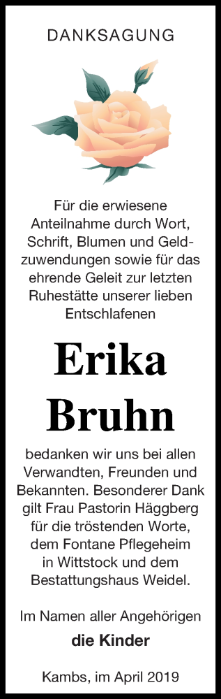 Traueranzeige von Erika Bruhn von Müritz-Zeitung