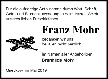 Traueranzeige von Franz Mohr von Neubrandenburger Zeitung