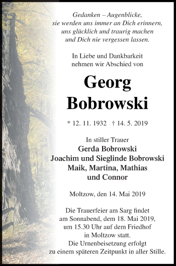 Traueranzeige von Georg Bobrowski von Müritz-Zeitung