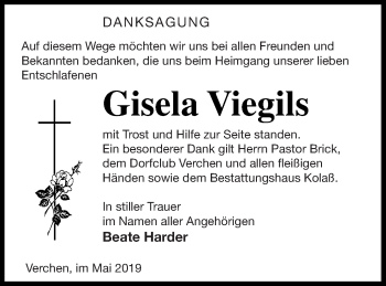 Traueranzeige von Gisela Viegils von Demminer Zeitung