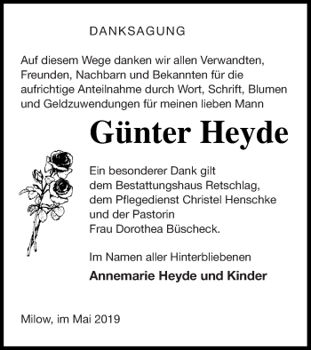 Traueranzeige von Günter Heyde von Pasewalker Zeitung