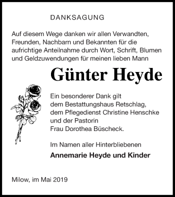 Traueranzeige von Günter Heyde von Pasewalker Zeitung