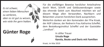 Traueranzeige von Günter Roge von Zeitung für die Landeshauptstadt