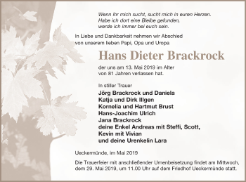 Traueranzeige von Hans Dieter Brackrock von Haff-Zeitung