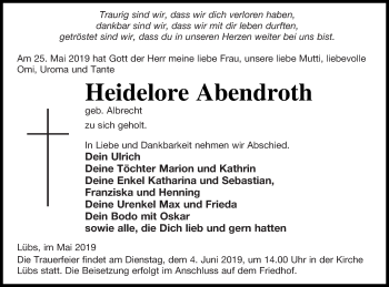 Traueranzeige von Heidelore Abendroth von Haff-Zeitung