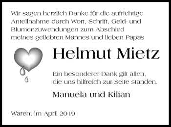 Traueranzeige von Helmut Mietz von Müritz-Zeitung