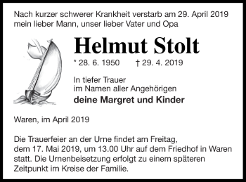 Traueranzeige von Helmut Stolt von Müritz-Zeitung