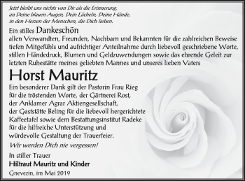 Traueranzeige von Horst Mauritz von Vorpommern Kurier