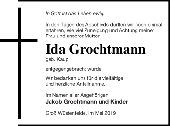 Traueranzeige von Ida Grochtmann von Mecklenburger Schweiz