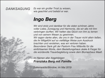 Traueranzeige von Ingo Berg von Prenzlauer Zeitung