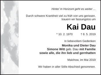 Traueranzeige von Kai Dau von Müritz-Zeitung