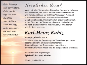 Traueranzeige von Karl-Heinz Kuhtz von Prenzlauer Zeitung