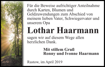 Traueranzeige von Lothar Haarmann von Zeitung für die Landeshauptstadt